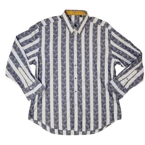 Robert Graham Men 3XL Flip Cuff Button Up Long Sleeve Shirt Stripes Roses Pearl